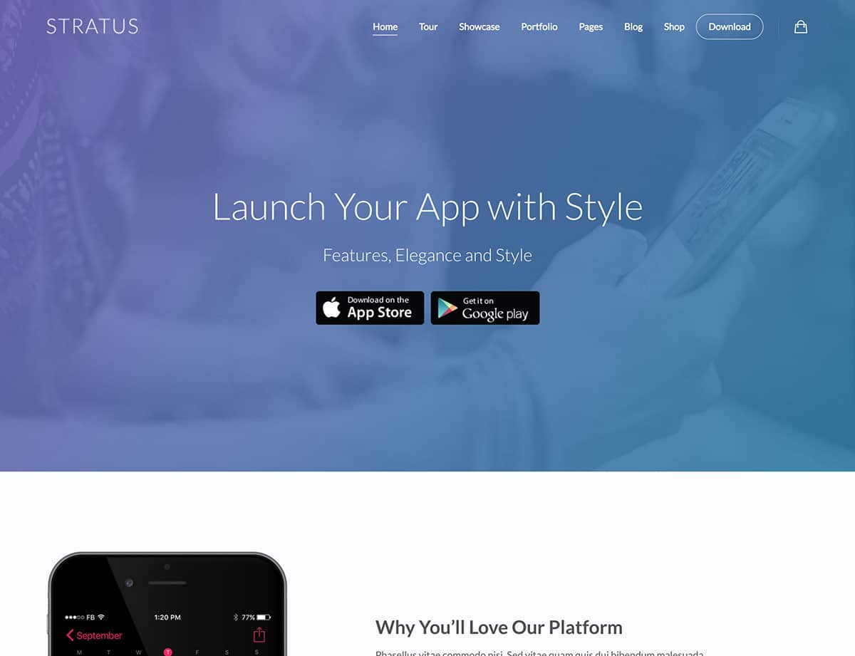 Stratus-app-showcase-wordpress-teması