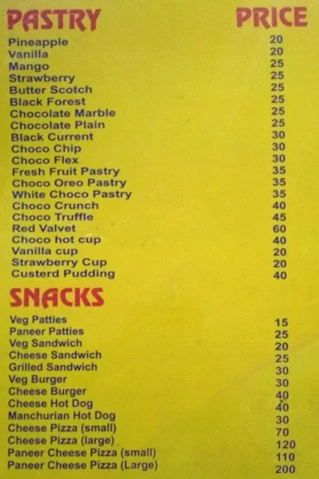 Krishna Cake Shop menu 