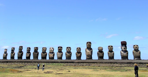 A lineup of the famed moai of Easter Island. 