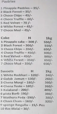 Raj Bakers menu 1