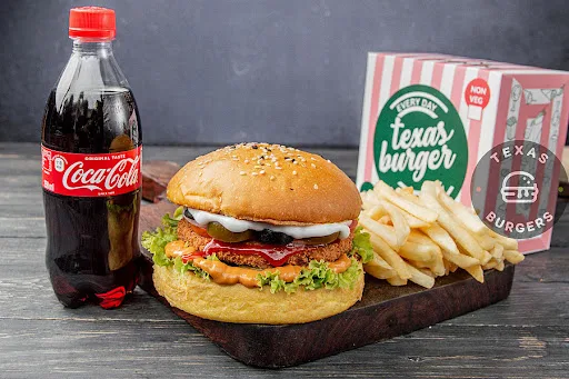 Veg Burger With Salted French Fries ( M )And Soft Beverage [250 Ml]