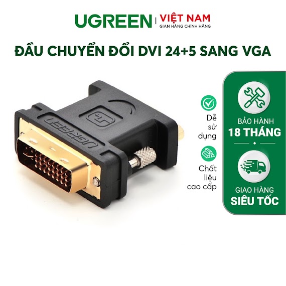 Đầu Chuyển Đổi Dvi 24+5 Đực Sang Vga (15 Chân) Cái Ugreen 20122