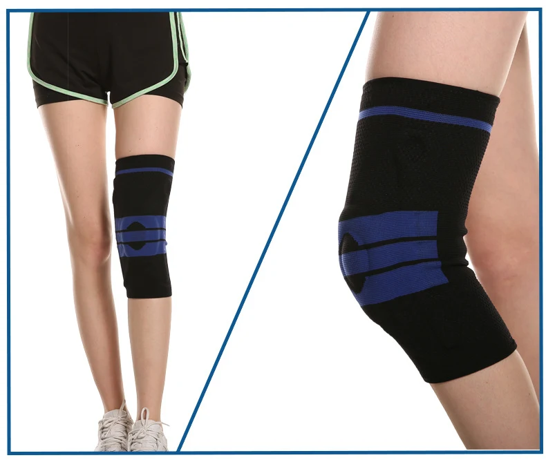 Joelheiras esportivas de nylon com mola de silicone. Anti-colisão e absorção de choque para proteger seus joelhos durante esportes.