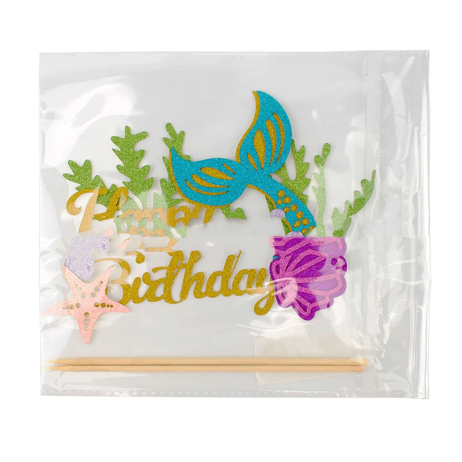 Zeemeermin en zeester HAPPY BIRTHDAY taartdecoratie – Engelse cake insert voor een vrolijke verjaardagstaart.