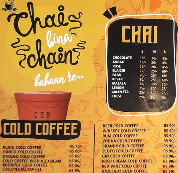 Chai Sutta Bar menu 