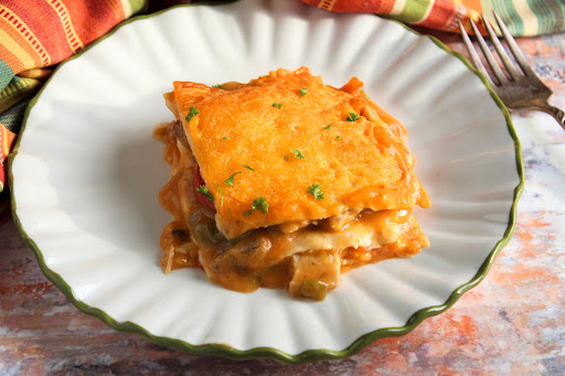 A slice of Mexican Chicken Casserole.