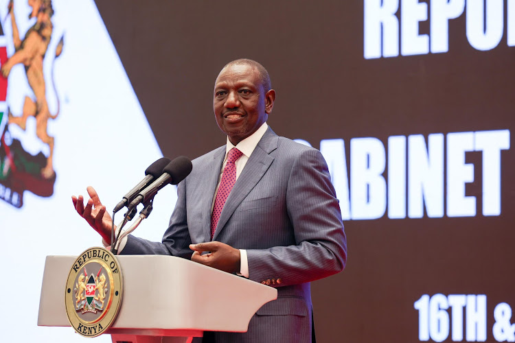 President William Ruto addressing government officials in South C, Nairobi on November 17, 2023