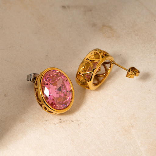 Title 6, Stainless steel oval hollow inlaid zircon ear s...