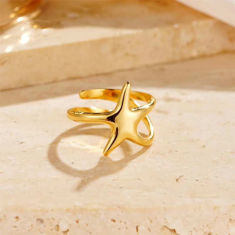 Title 3, Verstelbare 18K gouden pentagram ring van titan...