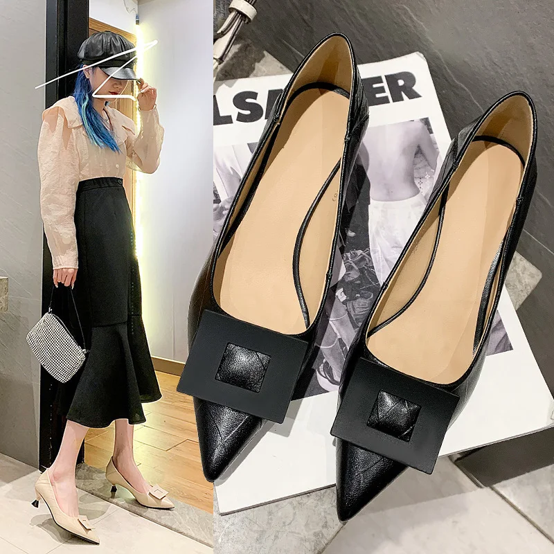 Title 7, Zapatos negros de tacón bajo para mujer, ideale...