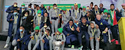 Mamelodi Sundowns Ladies players and technical team take a team photo at OR Tambo Inaternational Airport in Kempton Park on Sunday November 21 2021.