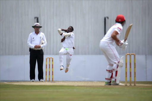 Picture: MARK ANDREWS WARRIORS ON THE WARPATH: Aya Gqamane bowls to the Highveld Lions’ Wiaan Mulder at Buffalo Park on Saturday