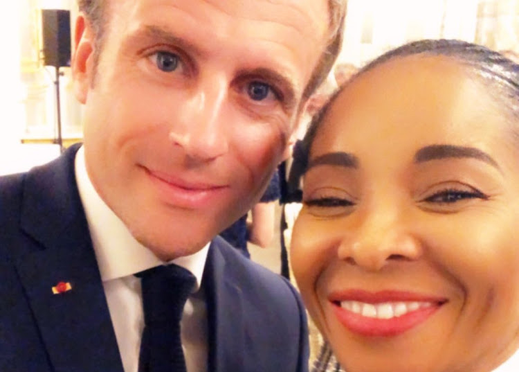 UCT vice-chancellor Mamokgethi Phakeng with French President Emmanuel Macron at the Élysée Palace in Paris on July 10 2019.