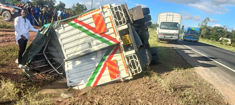 Scene of accident along Thika - Garissa Highway in Machakos County on April 8, 2024.