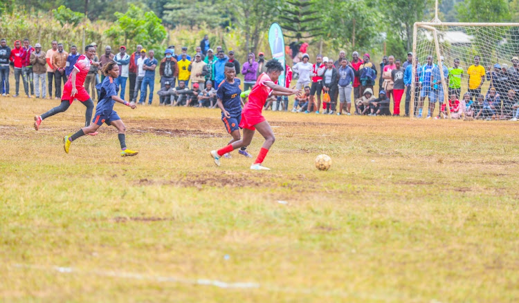 Some of the participants drawn from women teams that made it to the finals under the Karanja Kibicho tournament season two play their final match on Saturday, July 30, 2022.