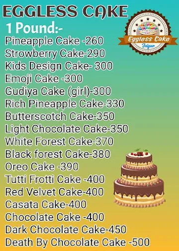 Eggless Cake menu 