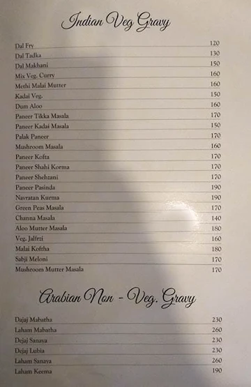Savoury Restaurant menu 