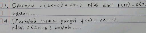 jika f 2x 3 4x 5 nilai dari f (- 7 adalah