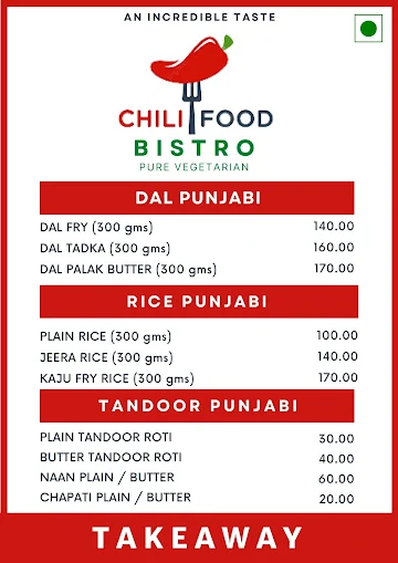 Chili Food Bistro menu 