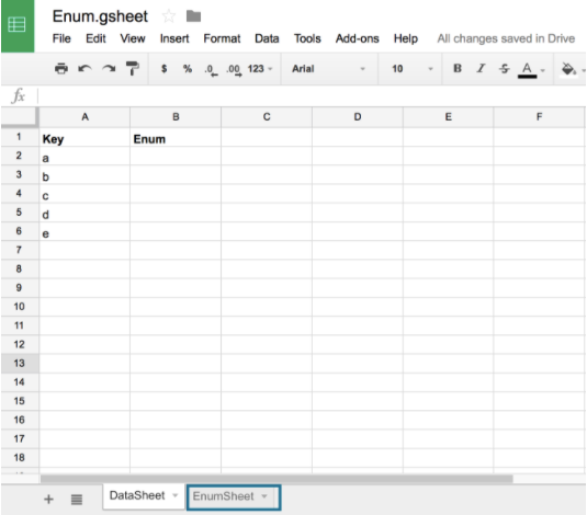 EnumSheet tab in a Google Sheet