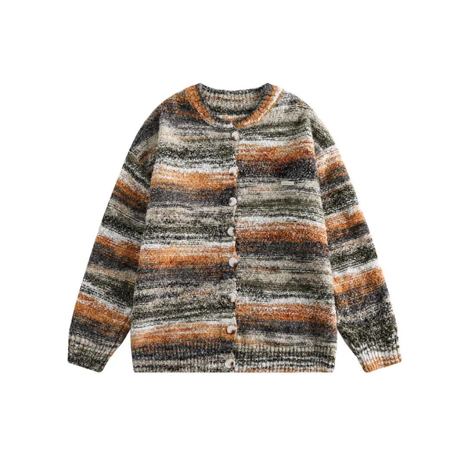 Cardigan in maglia stile Harajuku giapponese, maglione ampio con gradiente neutro, cappotto sciolto e confortevole per un look streetwear.