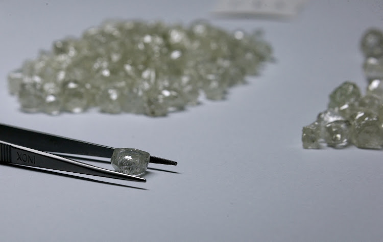 Diamonds displayed during a visit to the De Beers Global Sightholder Sales in Gaborone, Botswana. Picture: REUTERS/SIPHIWE SIBEKO