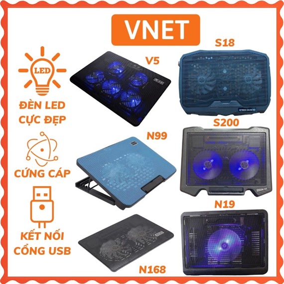 Đế Tản Nhiệt Laptop Macbook N99 S18 2 Quạt Đèn Led Đế Nâng 45' N19 N139 N168 Từ 17 Inch Trở Xuống Vnet