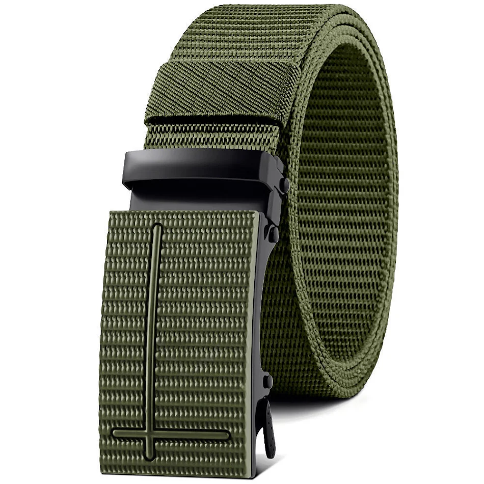 Heren canvas riem met automatische gesp, nylon tailleband, ideaal voor buiten, sterk en duurzaam.