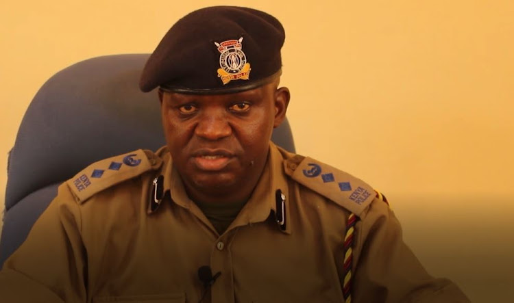 Fafi Sub county police commander Fafi Lawrence Muchangi speaking to the press in his office on Monday.