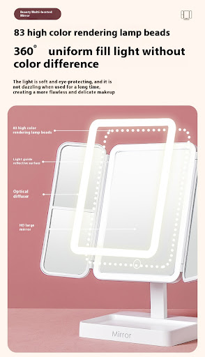 Title 1, Desktop Three-fold Makeup Mirror With Light Int...