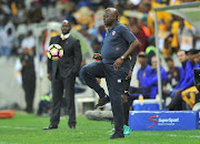 Dan Malesela, head coach of Mpumalanga-based TS Galaxy, shows off his skills during a match.  