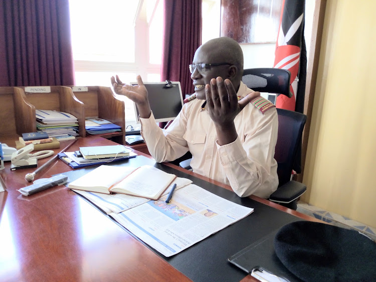 Siaya county commissioner Micheal Ole Tialalin his office on Monday, November 25, 2019