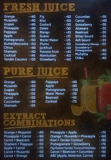 Juice Hut menu 