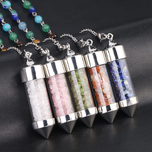 Title 6, Seven chakra gravel cone shaped pendants