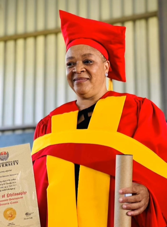 Elizabeth Serunye celebrates receiving an honorary doctorate from Trinity International Bible University at the weekend.