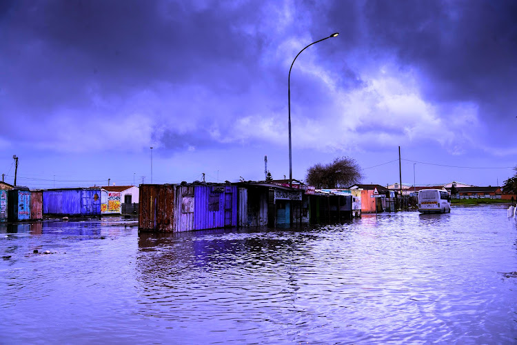 A flooded informal settlement in Cape Town on July 23 2019.