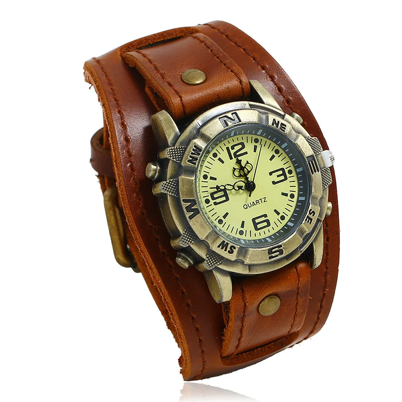 Vintage leren horlogearmband, veelzijdig voor dames en heren. Stijlvol modeaccessoire. Een tijdloos accessoire voor iedere gelegenheid.