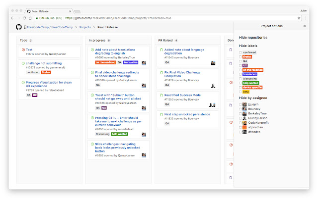 GitHub Projects Options chrome extension