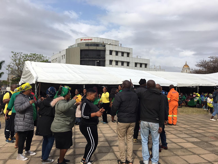 Supporters of eThekwini mayor Zandile Gumede erected a marquee outside the Durban magistrate's court on Thursday, ahead of her appearance.