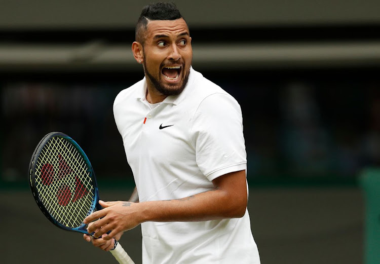 Australia's Nick Kyrgios reacts during his first round match.