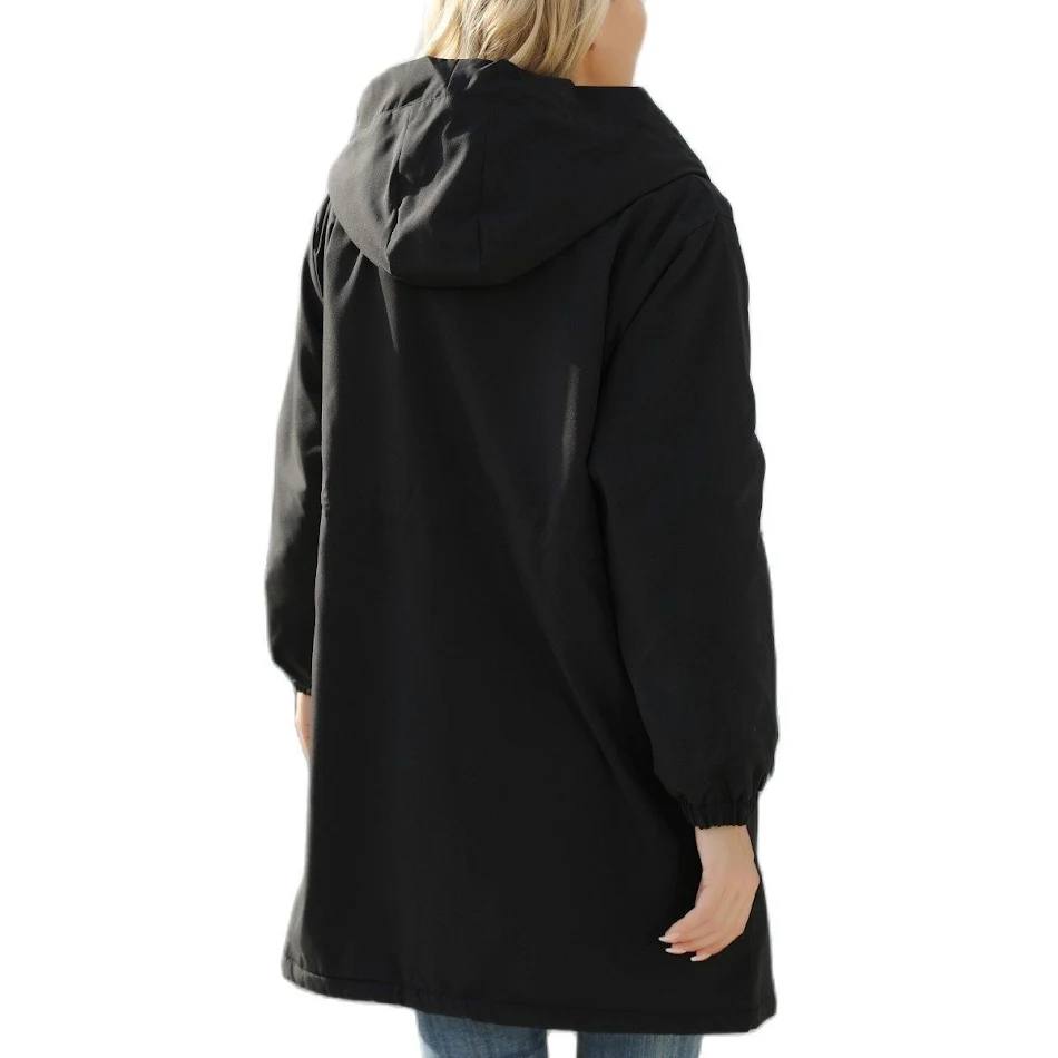 Abrigo largo con capucha de forro polar para mujer
