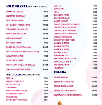 Hotel Shiva Shagar menu 