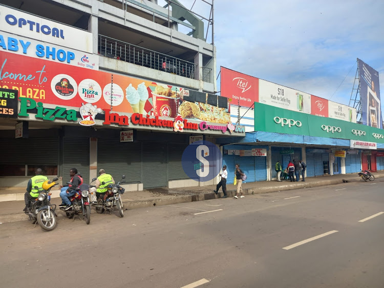 Major shops closed along the busy Oginga Odinga street on March 27, 2023.