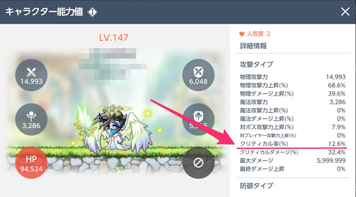 メイプルM_クリティカル率_ステータス