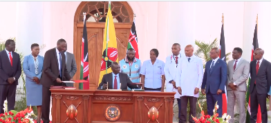 President William Ruto signing the Universal Health Care Bills at State House, Nairobi on October 19, 2023