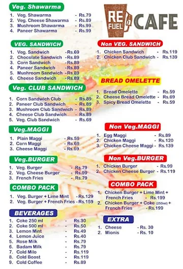 Refuel Cafe menu 