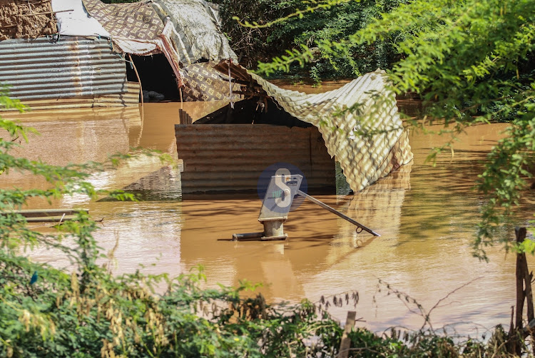 A borehole submerged in flood water after River Tana burst its banks on April 27, 2024.