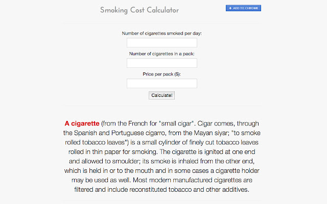 Smoking Calculator chrome extension