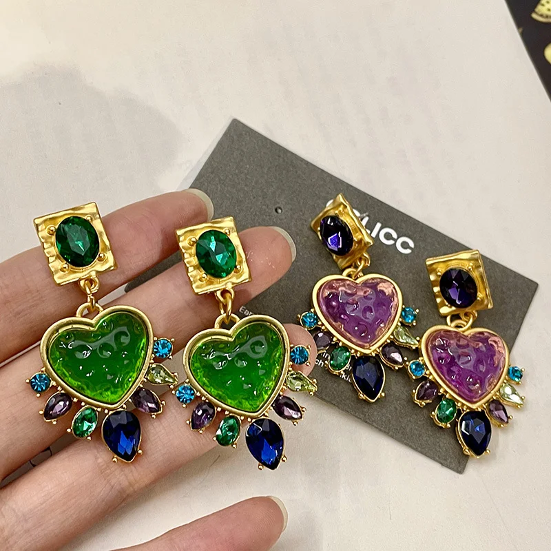 Vintage Heart-shaped Glass Stud Earrings in Mixed Colors add a touch of romance to any outfit, these earrings are perfec