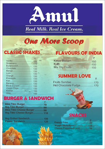 One More Scoop Amul Ice Cream Parlour menu 